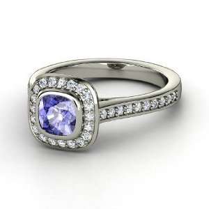   Ring, Cushion Tanzanite Sterling Silver Ring with Diamond Jewelry