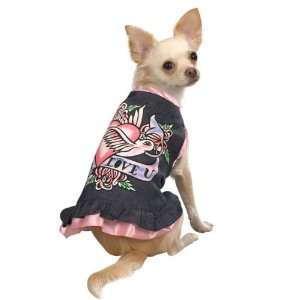   & Pink Satin Heart Biker Tattoo Style Dog Dress Small