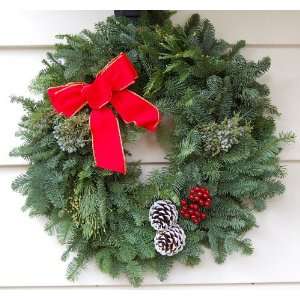 Christmas Wreath with Berries, White Cones & Bow 20  