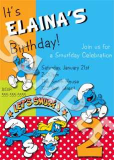 SMURFS Birthday Party Personalized Custom Invitation  