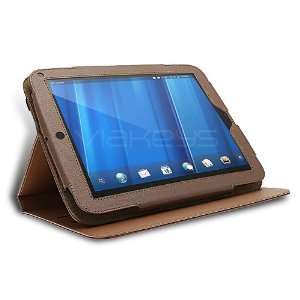   Brown Leatherette Wallet Folio Stand Case for HP TouchPad Electronics
