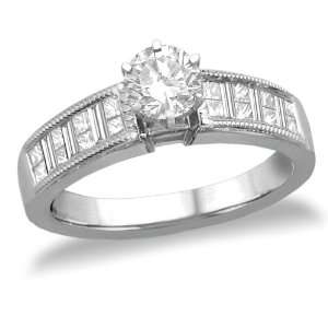 14k White Gold Round Diamond Engagement Ring (1/2 ct Center, 1.04 cttw 